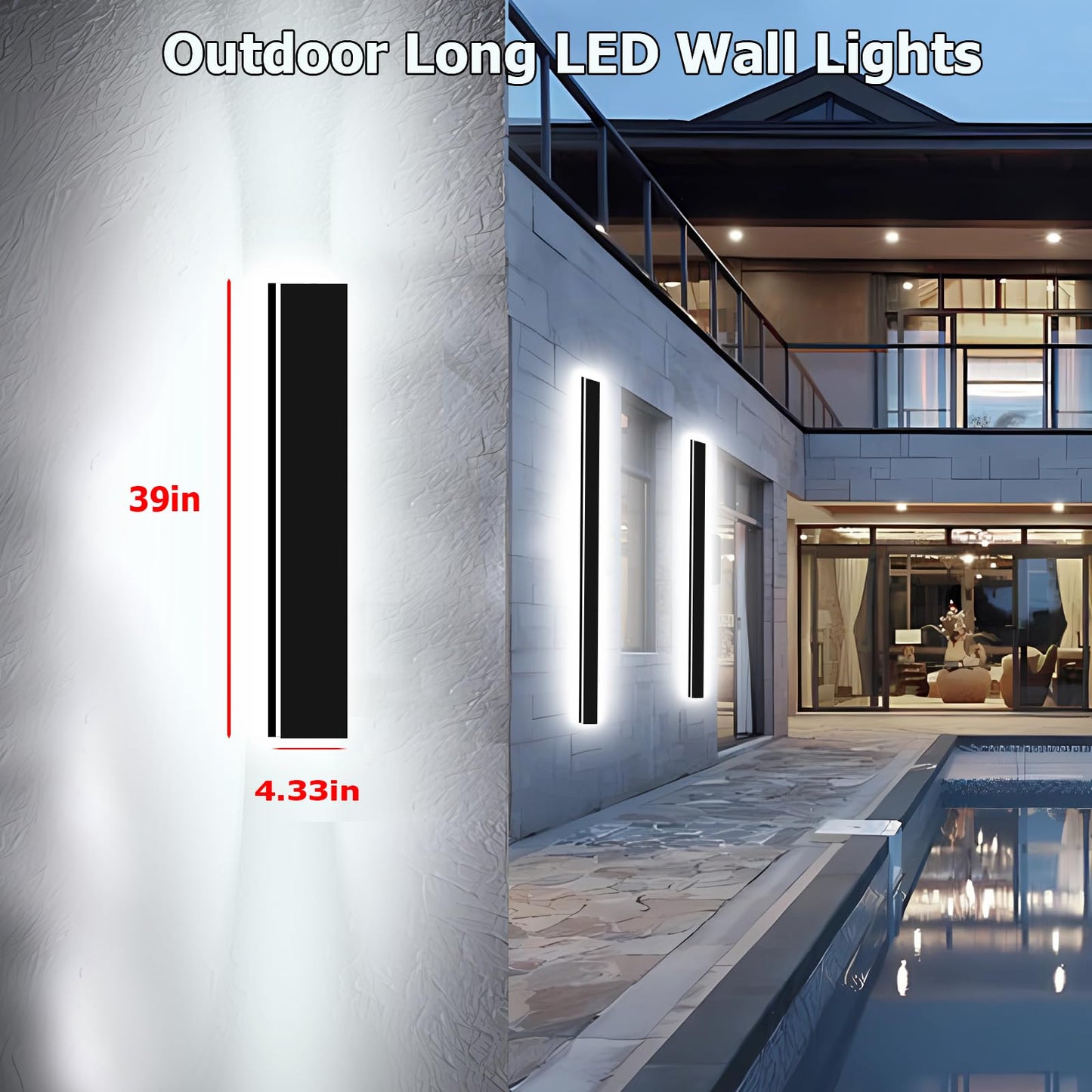 ENMLN Modern Outdoor Lights Fixture 2pc 39in,4.33in Wide Dimmable Long Exterior Light,Outside LED Wall Sconce IP65 Waterproof,Black LED Outdoor Entrance Lighting for Garage/Porch/Front Door