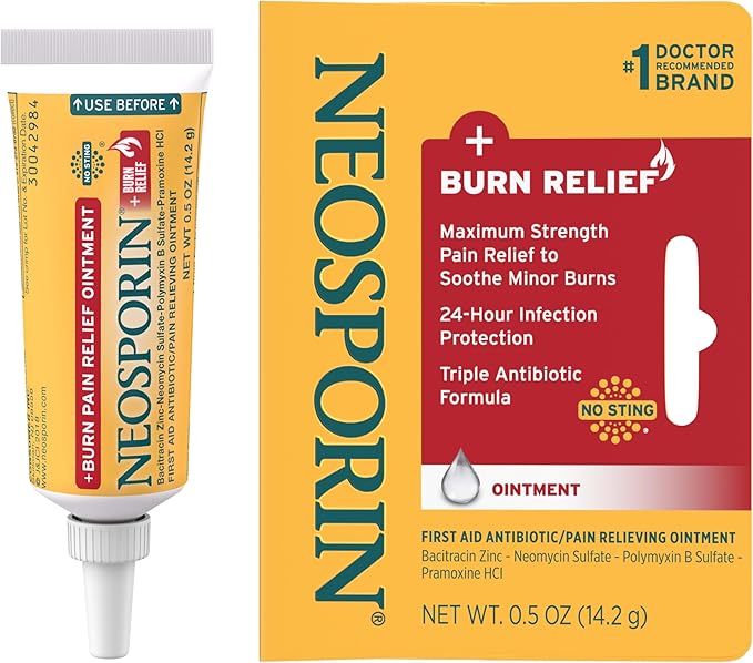 Neosporin + Burn Relief Dual Action Ointment, First Aid Topical Antibiotic & Analgesic for 24-Hour Infection Protection & ...