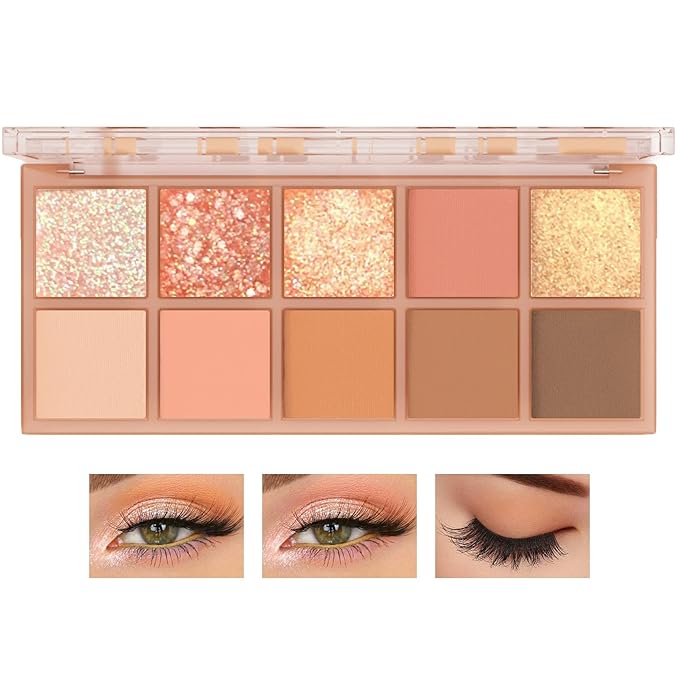 10 Shades Nude Matte Eyeshadow Palette,Shimmer Naked Eyeshadow Palette,Eye Shadow Palette Natural Flash Waterproof Durable Smoked Professional Makeup Palette With Brush 01
