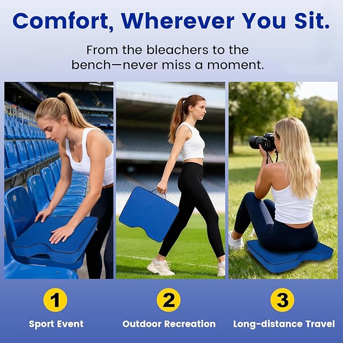 FirstGift 1-Pack 3.15" Stadium Seat Cushions - Portable Water-Resistant Bleacher Pads with Decorative Trim, Lightweight & Comfortable for Sports, Games, and Outdoor Events