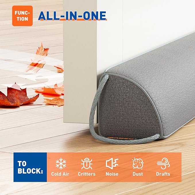 MAGZO Door Draft Stopper 30 Inches, Weighted Triangular Door Snake for Winter Noise Blocker with Hook Loops,Gray