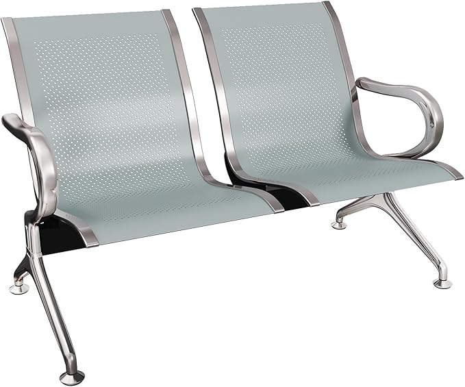 Kinsuite 5 Seat Waiting Room Chairs - Airport Reception Chairs with Arms Metal Reception Bench Seating Lobby Chairs for Business Office Hospital Bank Airport Market, Silver