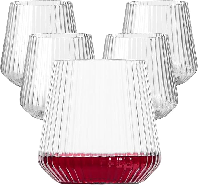 Lueumxc 40 Pack Plastic Ribbed Wine Glasses, 14Oz Origami Disposable Wine Glasses Unbreakable Clear Plastic Cocktail Glass...