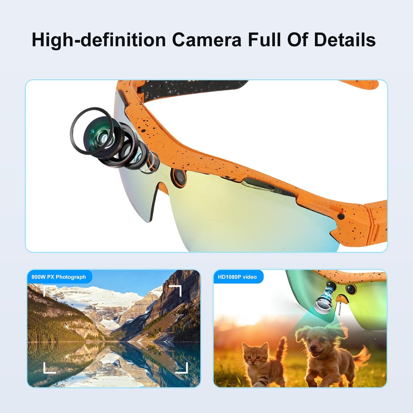 XTUOSHP 2026 AI Smart Cycling Glasses with Anti-Shake 8MP Camera,Sports Bluetooth Camera Sunglasses with Translation, AI Assistant,Object Recognition, Conferences Recording, IP64 Waterproof