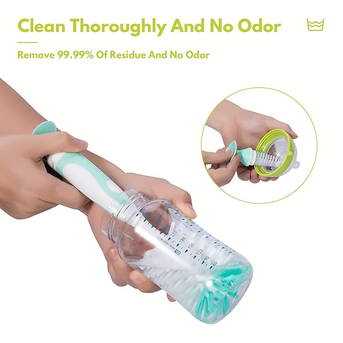 Baby Bottle Brush with One Base Hidden Nylon Nipple Cleaner, 2 Pcs Sponge Nipple Brushes, 2 Pcs Straw Brushes, Bottle Brush with Nipple Cleaner and Suction Cup (Yellow)