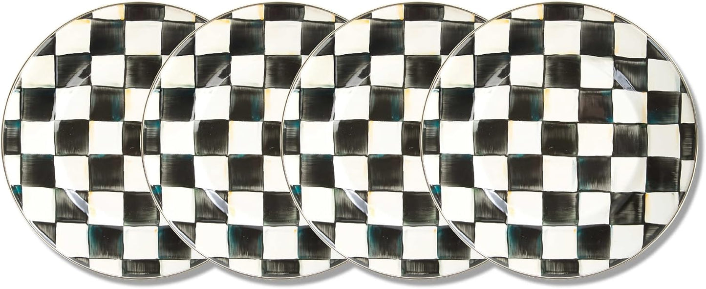 MACKENZIE-CHILDS Enamel Dinner Plate, Decorative Dinnerware Plate, 10 Inches, Set of 4, Black-and-White Courtly Check