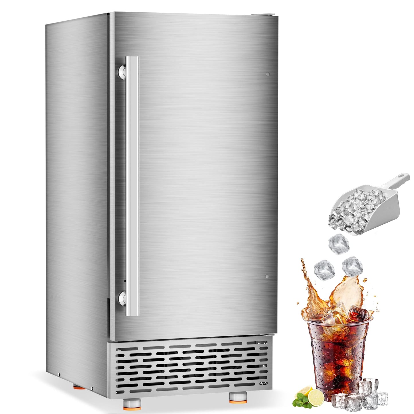 Ice Maker Commercial Under Counter Ice Maker Machine 88Lbs/Day with 55Lbs Storage, 15" W Stainless Steel Freestanding Ice Maker 40Ice/Cycle, Self-Cleaning for Home Restaurants Bars
