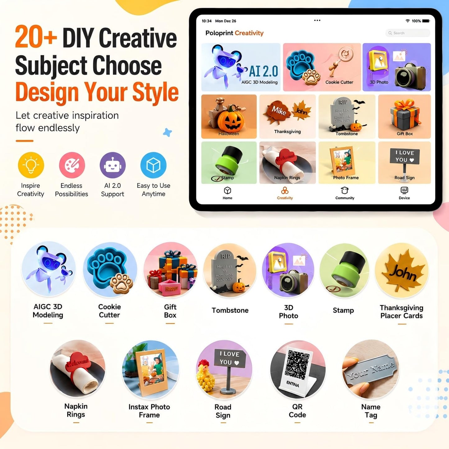 Entina Tina2C 3D Printer for Kids & Beginners, Fully Assembled Starter Mini 3D Printer, Start in 8 Mins, App & WiFi Control, Auto Leveling, 1500+ Model Library, 20+ Creative DIY Modules for STEM, Home