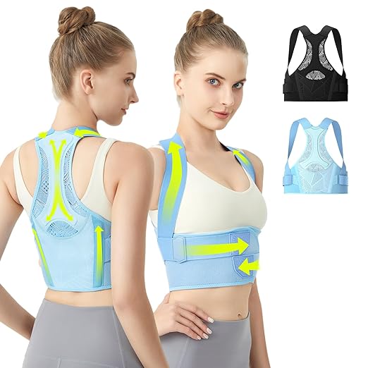 Posture Corrector for Women - Lightweight and Breathable Back Brace for Pain Relief, Rounded Shoulders and Hunchback, Compact & Portable with Fashionable Design, Invisible Under Clothes Blue M