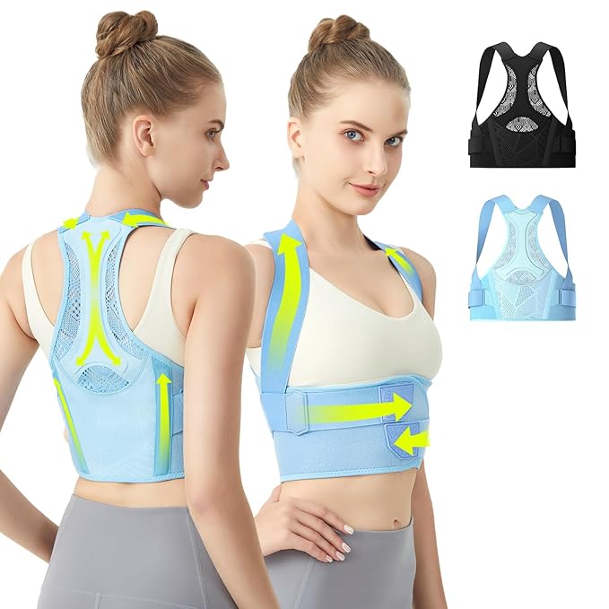 Posture Corrector for Women - Lightweight and Breathable Back Brace for Pain Relief, Rounded Shoulders and Hunchback, Compact & Portable with Fashionable Design, Invisible Under Clothes Blue S