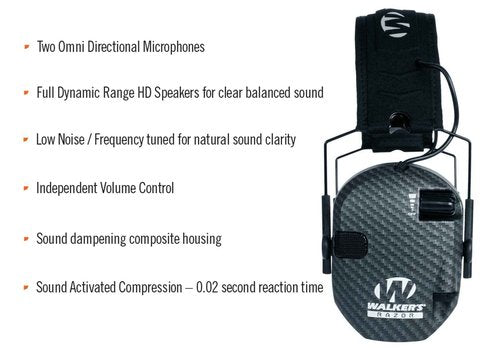 Walker's Game Ear GWP-RSEM-CARB Gear Hearing Plugs and Walker's Razor Walkie Talkie Handsfree Communication Bundle
