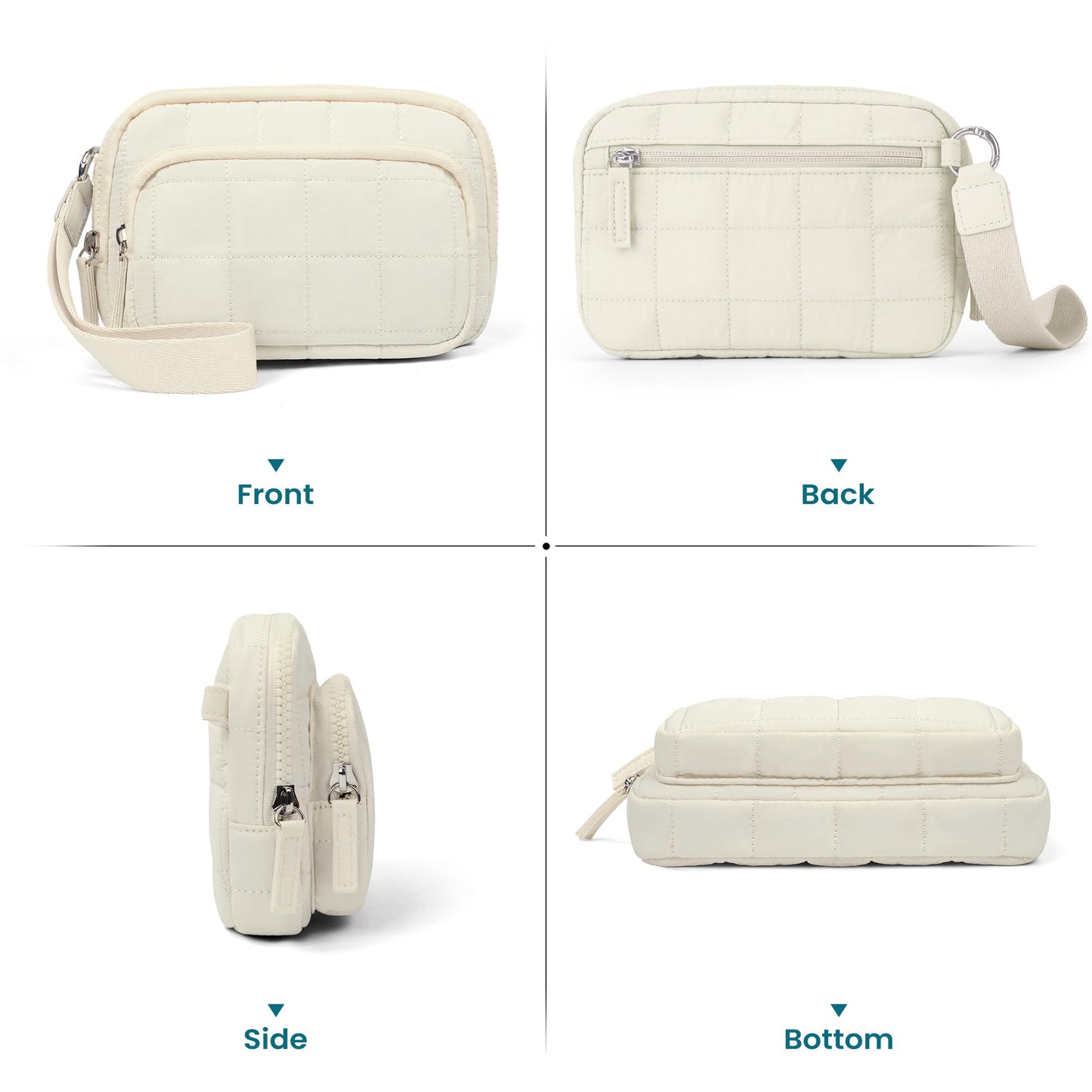 VONAL Wristlet Wallets for Women, Quilted Wristlet Purse, Nylon Wallet Purse with 3 Zipper, Credit Card Holder with RFID Blocking Cell Phone Organizer, Puffer Womens Wristlet Wallets, Beige