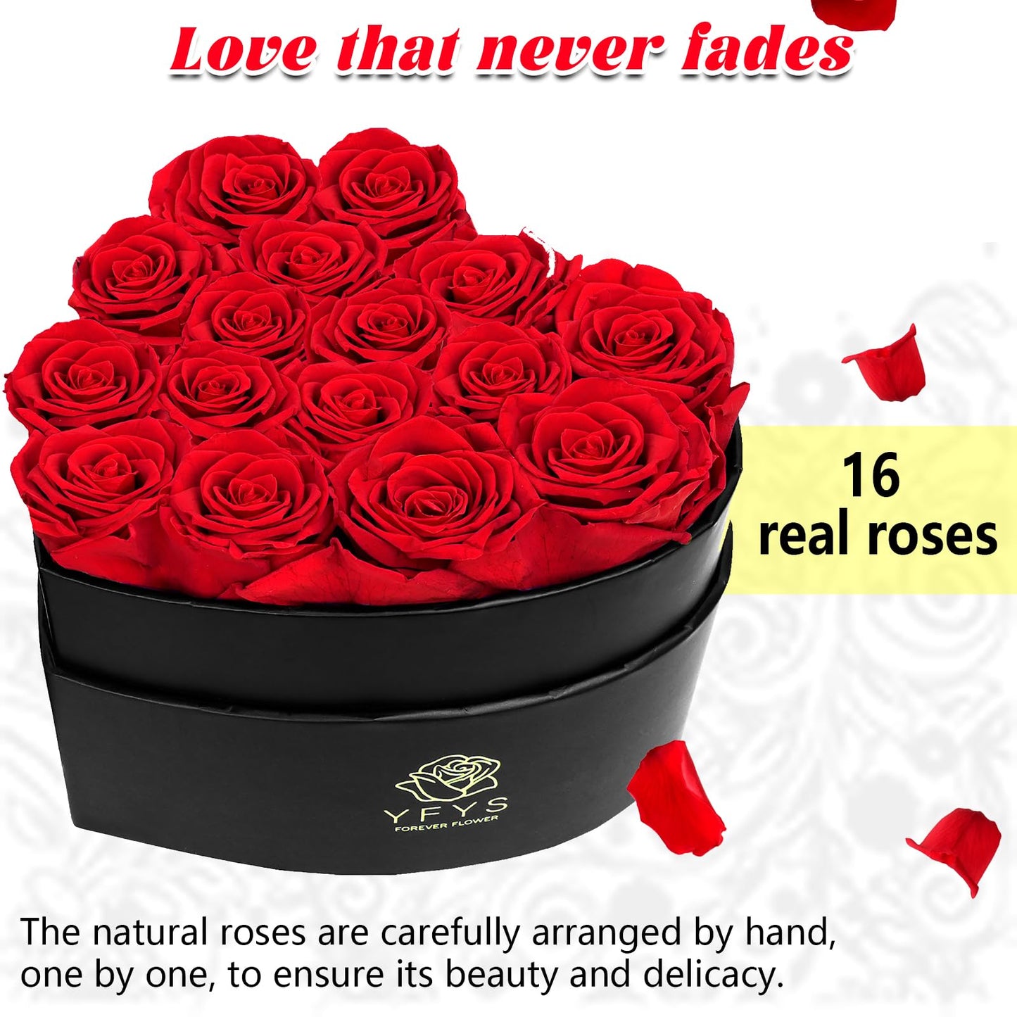 16-Piece Forever Flowers Heart-Shaped Box – Real Immortal Preserved Roses Lasting a Year, Perfect for Birthday, Girlfriend, Mother, or Wife, Valentine Day Gift for Her - Red