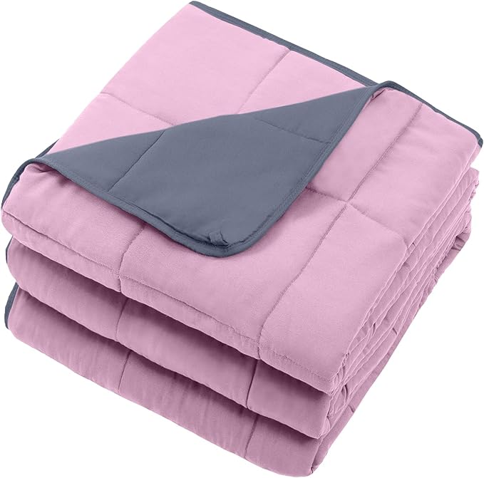 Weighted Blanket for Adults 12lbs, 60"x80", Queen Size Cooling Heavy Throw Blanket for 110-130lbs, Microfiber Soft Thick Big Blankets Weighted Comforter Gift for Sleeping, Pink Grey