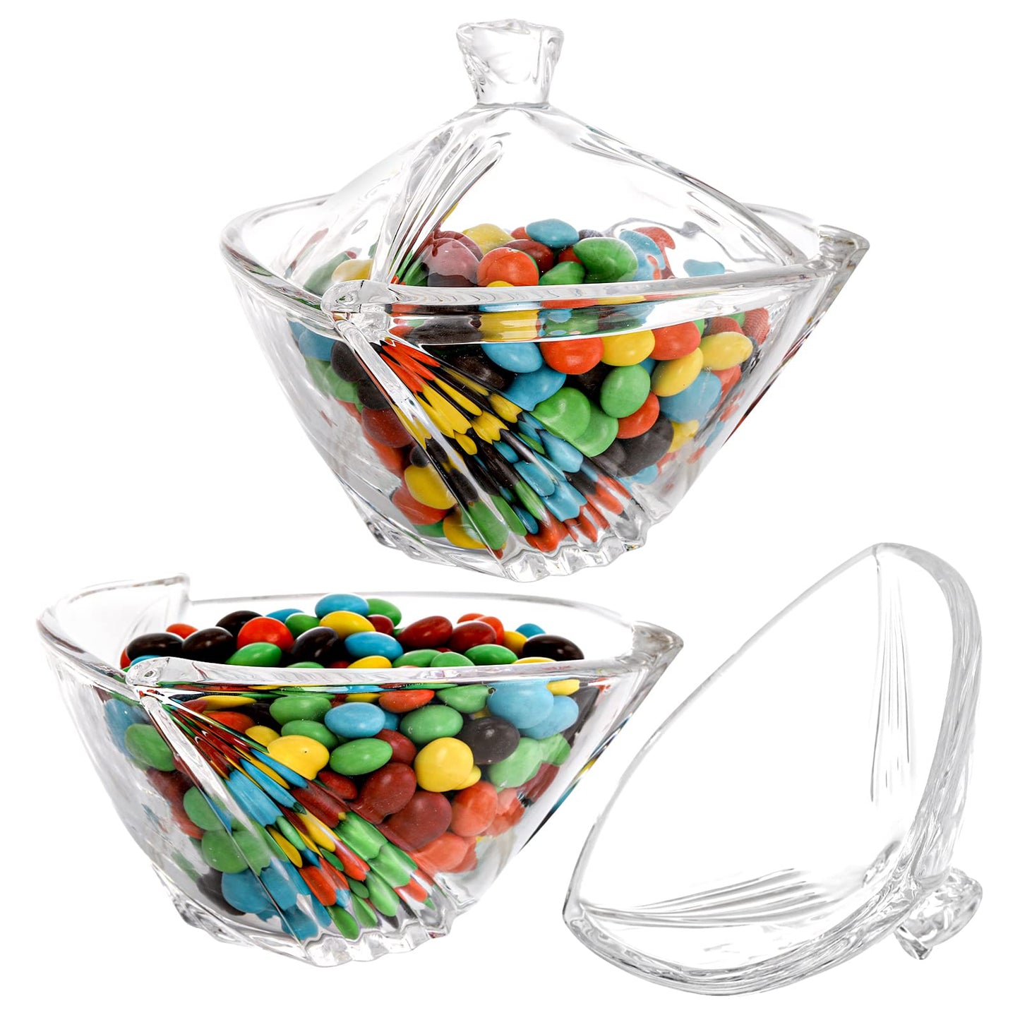 SOUJOY 2 Pack Glass Dish With Lid, Clear Covered Candy Bowl, Retro European Jar for Home Kitchen Office Table Halloween
