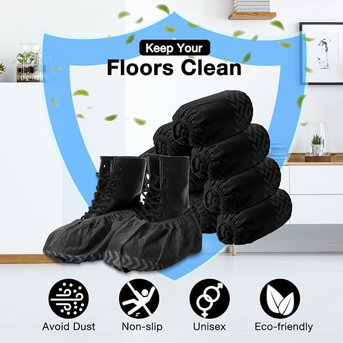 600 Packs Disposable Boot Shoe Covers Non Slip Thick Extra Booties for Shoes Covers Durable for Men Women (Black)