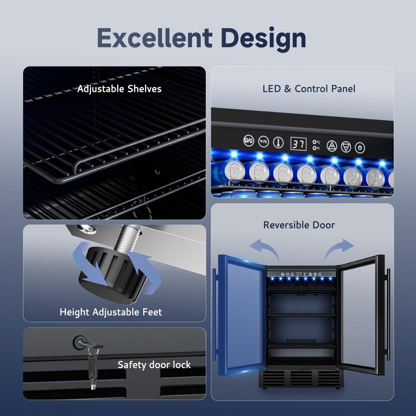ICEVIVAL 24 Inch Beverage Refrigerator, 180 Cans Beverage Refrigerator with Glass Door, LED Light, Under Counter Refrigerator for Soda, Water, Wine, Drink Fridge for Home, Bar or Office