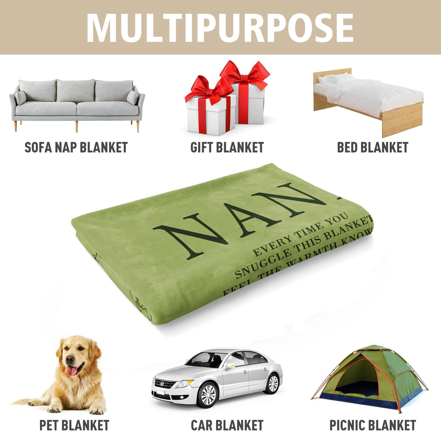 Nana Gifts, Gifts for Nana Blanket, Nana Birthday Gift from Grandkids, to My Nana Grandma Throw Blanket 50" x 60", Grass Green