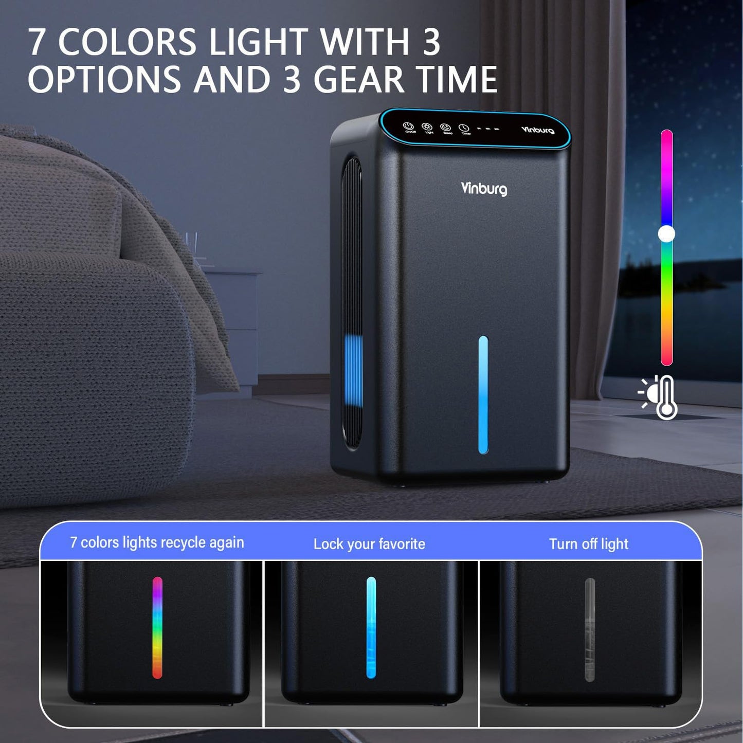 Dehumidifier for Home 1000 sq.ft - Small Quiet Dehumidifier with Auto Shut Off, Aromatherapy, 3 Gear Timer, Sleep Mode, 7-Color LED Light, Drain Hose for Bedroom, Bathroom, Basement, RV(Matte Black)