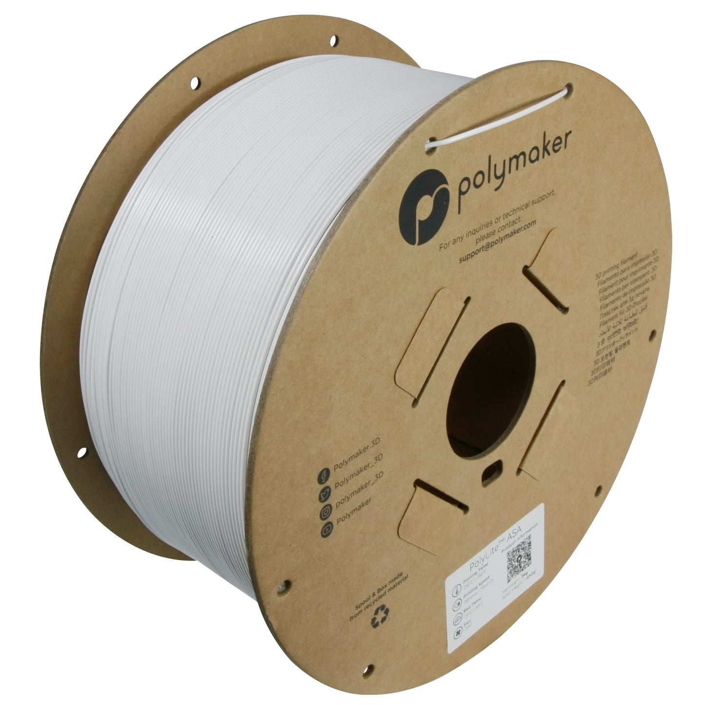 Polymaker ASA Filament 1.75mm White, 3kg ASA 3D Printing Filament, Heat & Weather Resistant - ASA 3D Printer Filament Perfect fo
