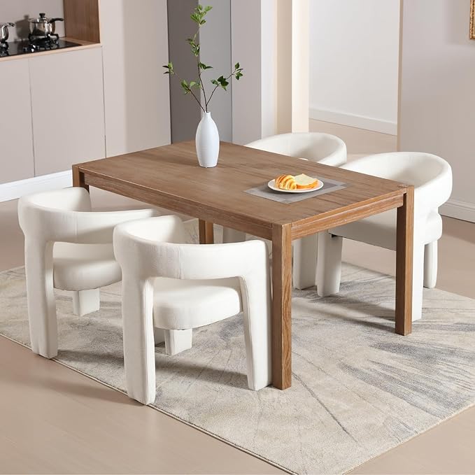 DAYALANE Modern Barrel Dining Chair, Upholstered Accent Kitchen Chair with Arms Comfy Chenille Side Chair for Living Room/Home Office/Reception, Beige Chenille