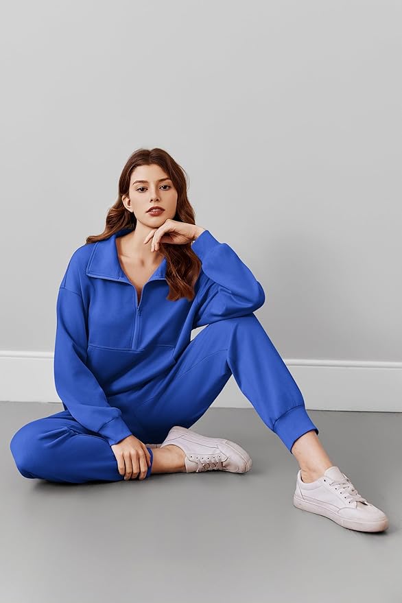 PINSPARK 2 Piece Sets for Women 2025 Fall Travel Outfits Long Sleeve Tracksuit Joggers Sets Half Zip Sweatsuit Matching Set