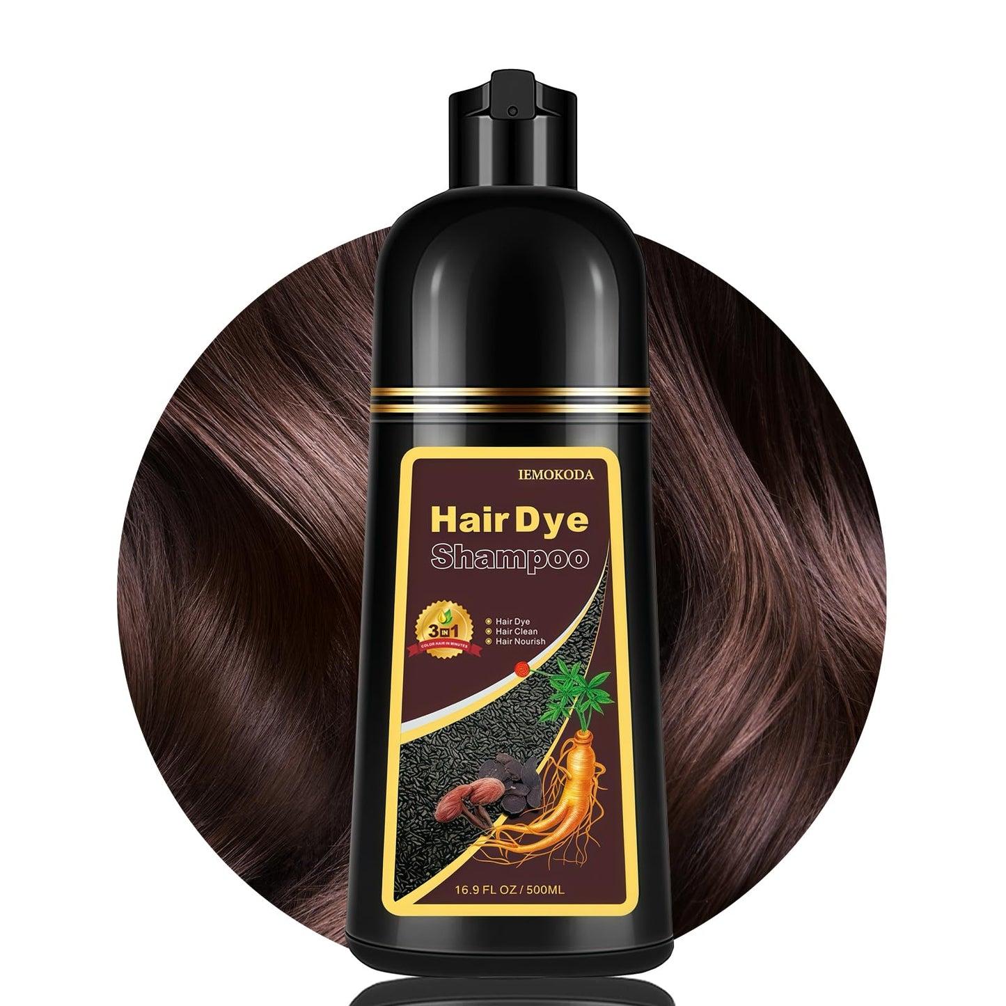 Dark Brown Hair Dye Shampoo 3 in 1, Hair Color Shampoo for Gray Coverage, Long Lasting Brown Hair Dye, Champu Para Canas, Works