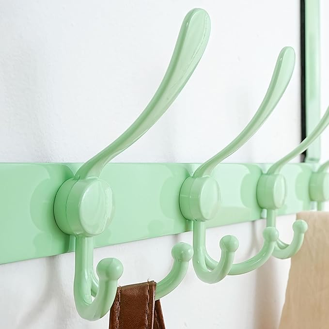 Dseap Over The Door Hook Hanger - 5 Tri Hooks, Heavy Duty Over The Door Towel Rack Coat Rack for Clothes Hat Towel,Green