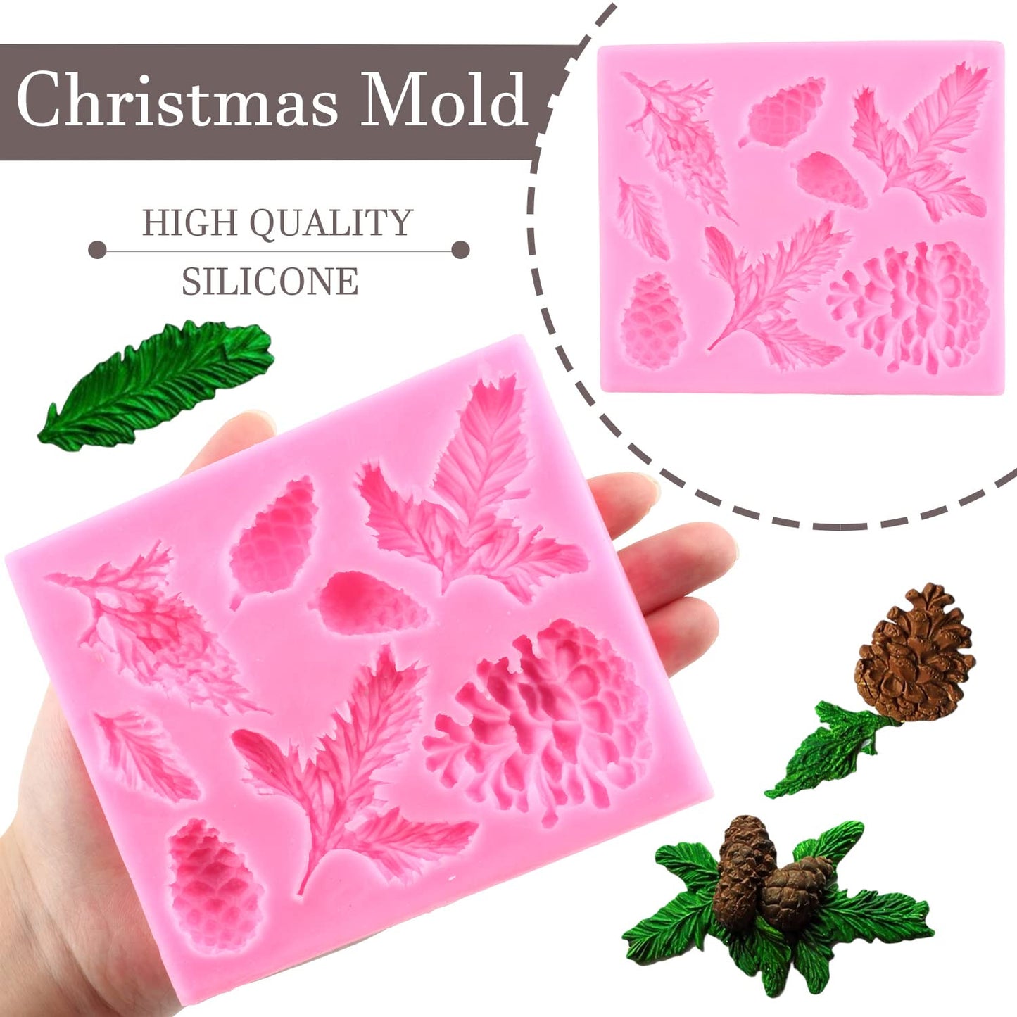 Mujiang Christmas Pinecone Cake Fondant Mold Pine Cone Silicone Chocolate Candy Mold For Cake Decorating Cupcake Topper Sugar Gum Paste Polymer Clay Set Of 2