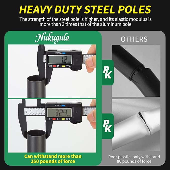 Nukugula Windproof Boat Cover Support Pole System 1 Pcs with 8 Adjustable Heights Telescoping Steel Furniture Cover Support Poles 18"-57" with Straps Storage Bag