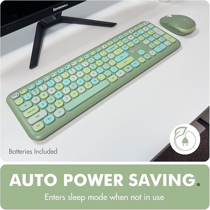 X9 Green Keyboard and Mouse Combo - 2.4G Wireless Connectivity - Transform Your Space with a Cute Wireless Keyboard and Mouse Retro Set - Colorful Keyboard and Mouse - Aesthetic Keyboard