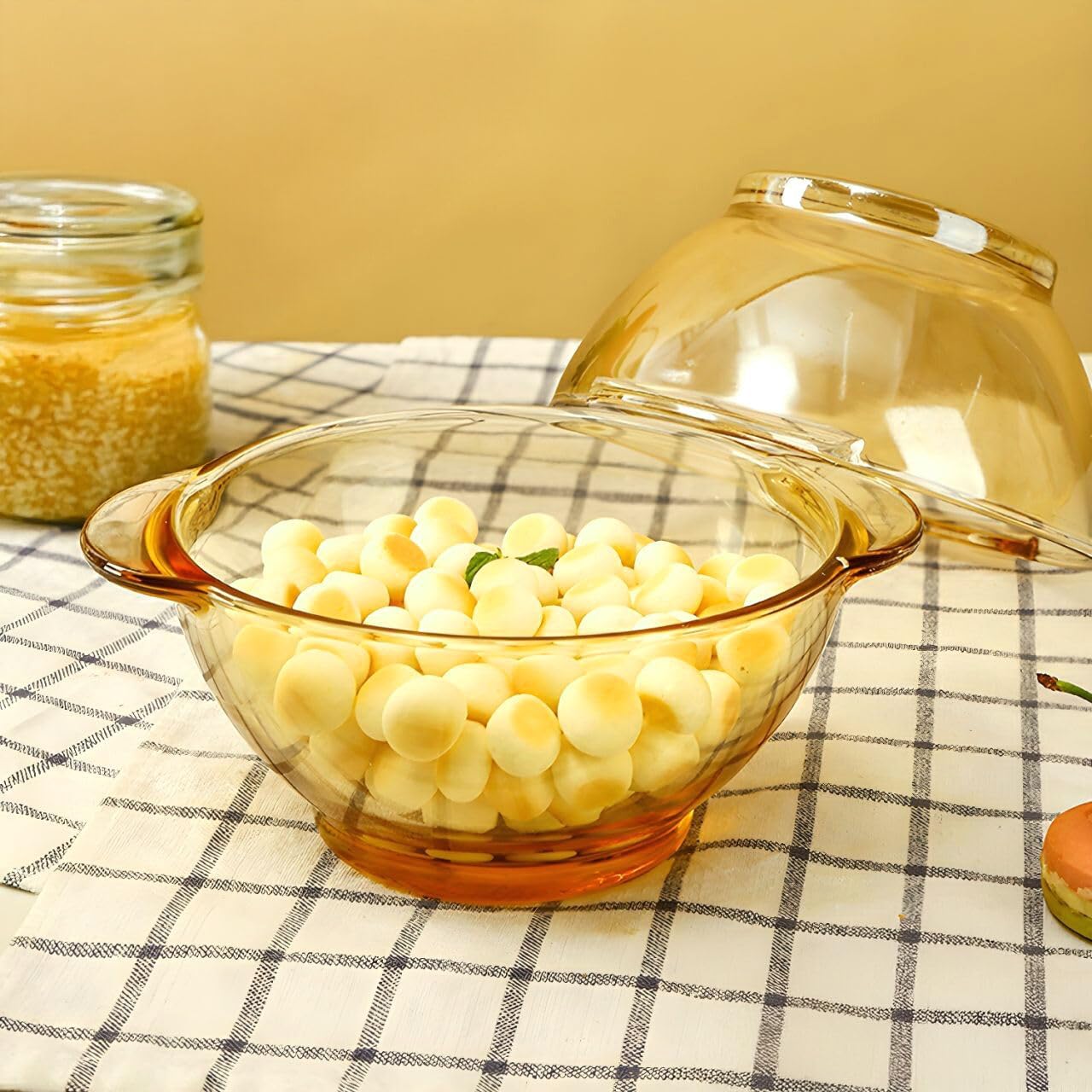 STP GOODS Glass Soup and Salad Bowl with Handles Set of 6, Cobalt Transparent Glass Eating Plates, Circular Dinnerware for Salad, Bread, Dinner (Salad Bowl Yellow, Set of 6)
