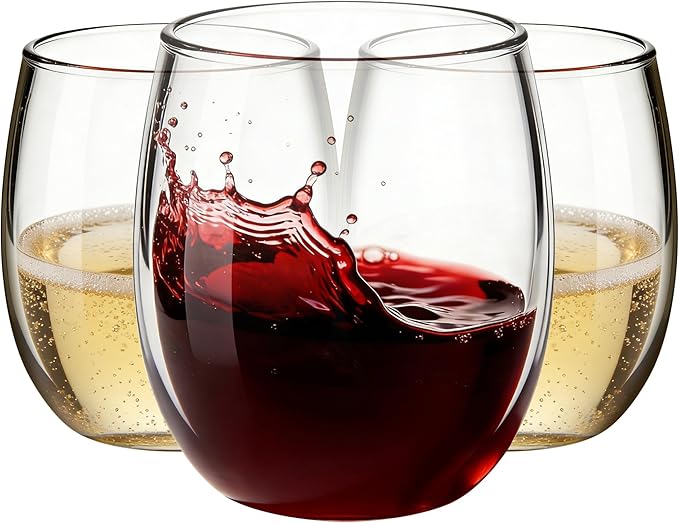 24 Pack 12oz Plastic Stemless Wine Glasses, Disposable Clear Wine Cups - Shatterproof, Unbreakable & BPA-Free, Recyclable ...