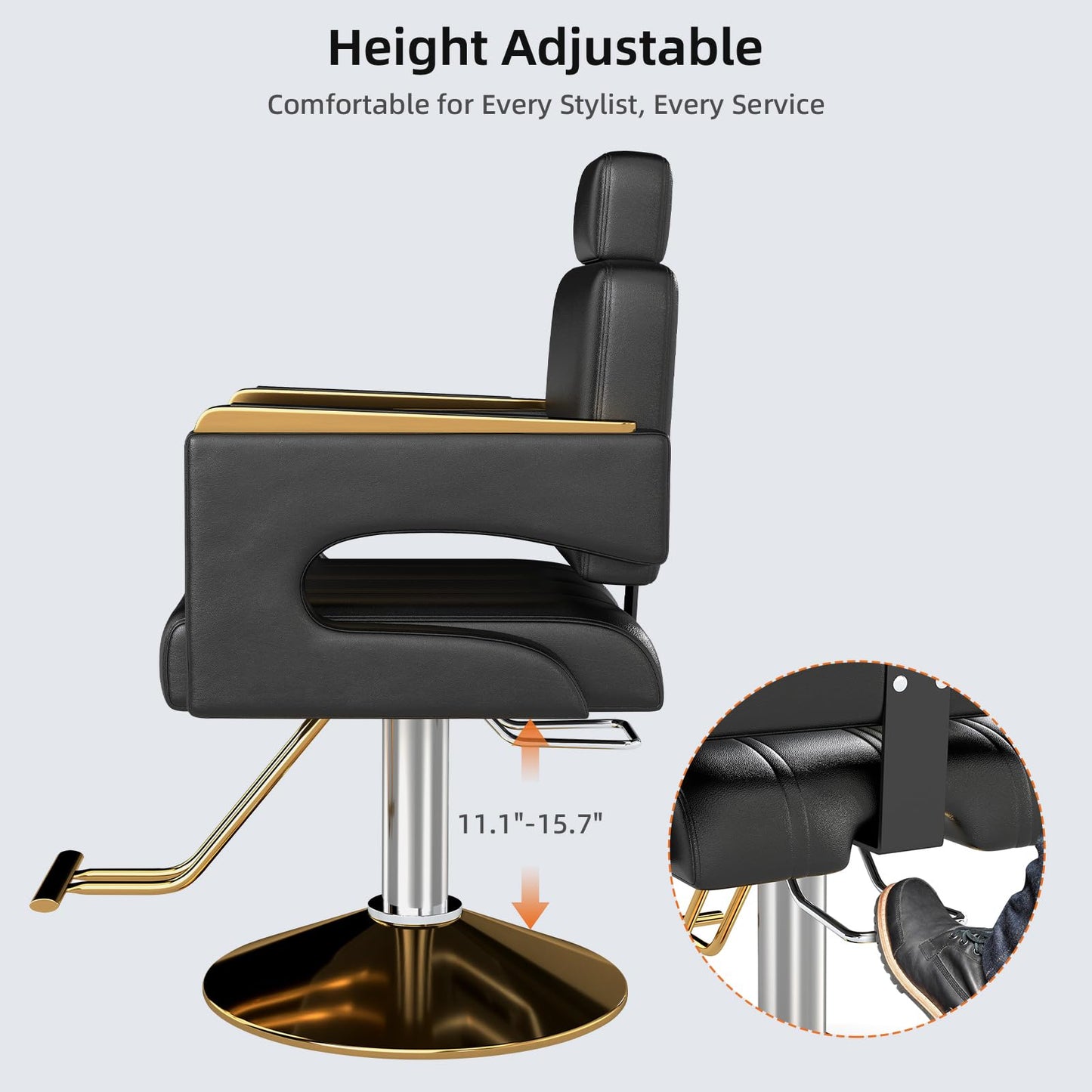 Zevemomo Barber Salon Chair for Hair Stylist, Reclining Backrest Adjustable Headrest Seat Height, Heavy Duty Hydraulic Pump with 360° Swivel for Barbershop, Home 330LBS Capacity, Black