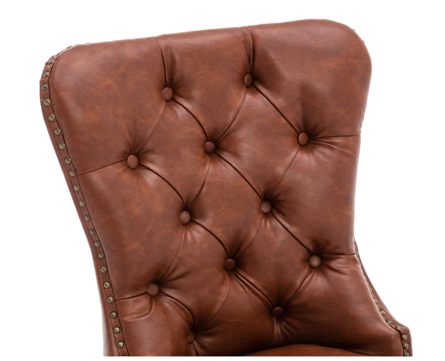 EALSON Modern Dining Chairs Set of 2 Mid Century Leather Dining Room Chairs with Wood Legs Tufted Upholstered Kitchen Side Chairs with Nail Head Trim for Dining Room/Living Room, Brown with Ring