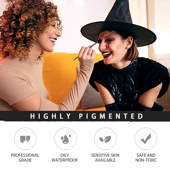 Black White Face Painting Kit: Halloween Body Makeup Special Effects Set for Adult - Professional SFX Makeup Clown Zombie Vampire Skeleton Cosplay