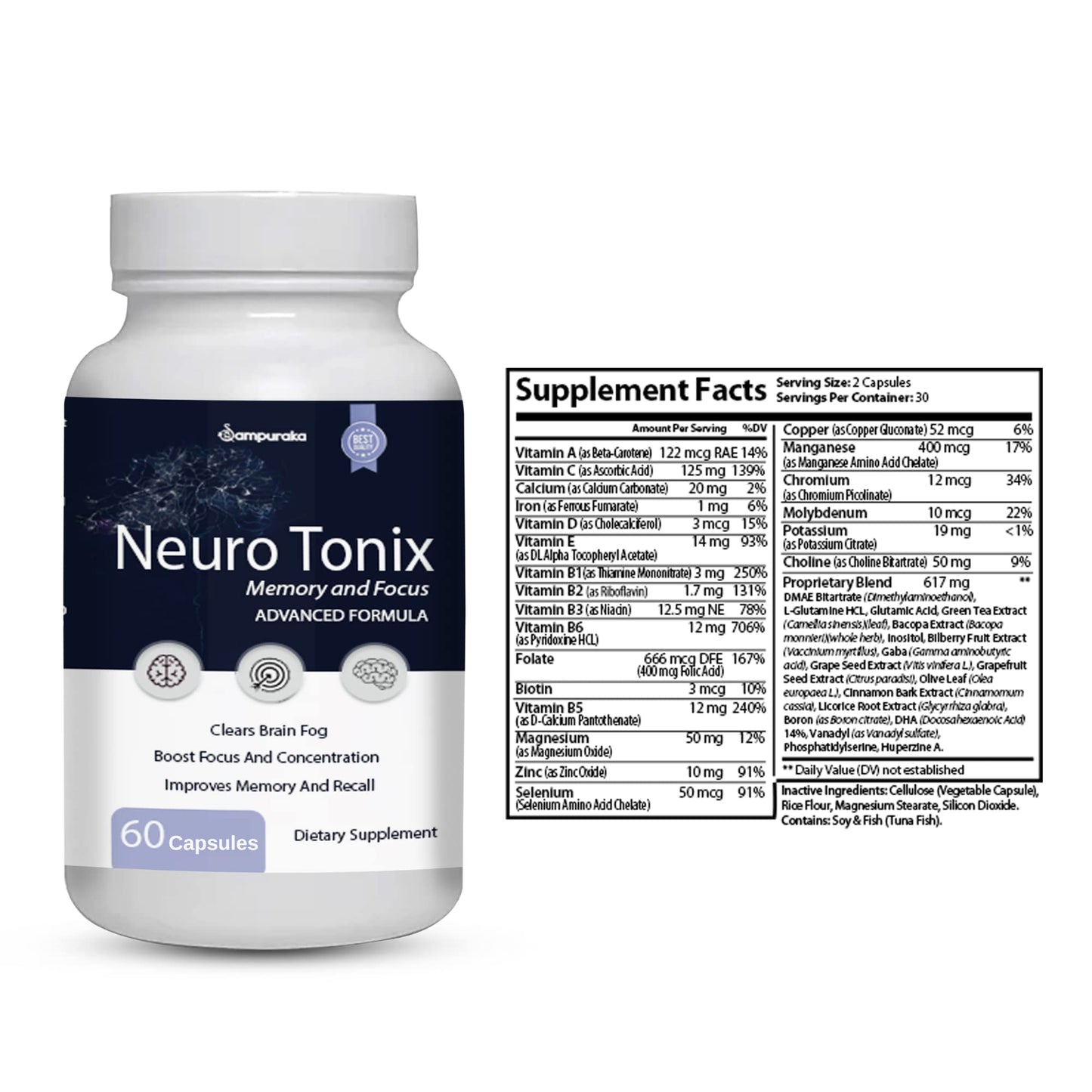 Neuro Tonix Advanced Formula for Memory and Focus Supplement - 1 Pack NeuroTonix 60 Capsules (Pills)