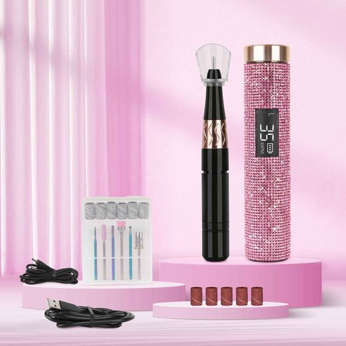 Lavinda Portable Nail Drill Electric File, 35000RPM Professional Rechargeable E-File Machine with Bits, Cordless Nail Drill Machine with Coreless Motor for Acrylic Nails, for Manicure Salon Home,Pink