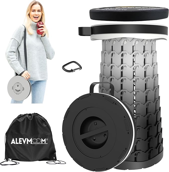 ALEVMOOM Upgraded 18.1" XL Collapsible Stool with Cushion, Portable Folding Stools for Adults Capacity 800lbs, Lightweight Telescoping Stool for Camping Travel Fishing Hiking