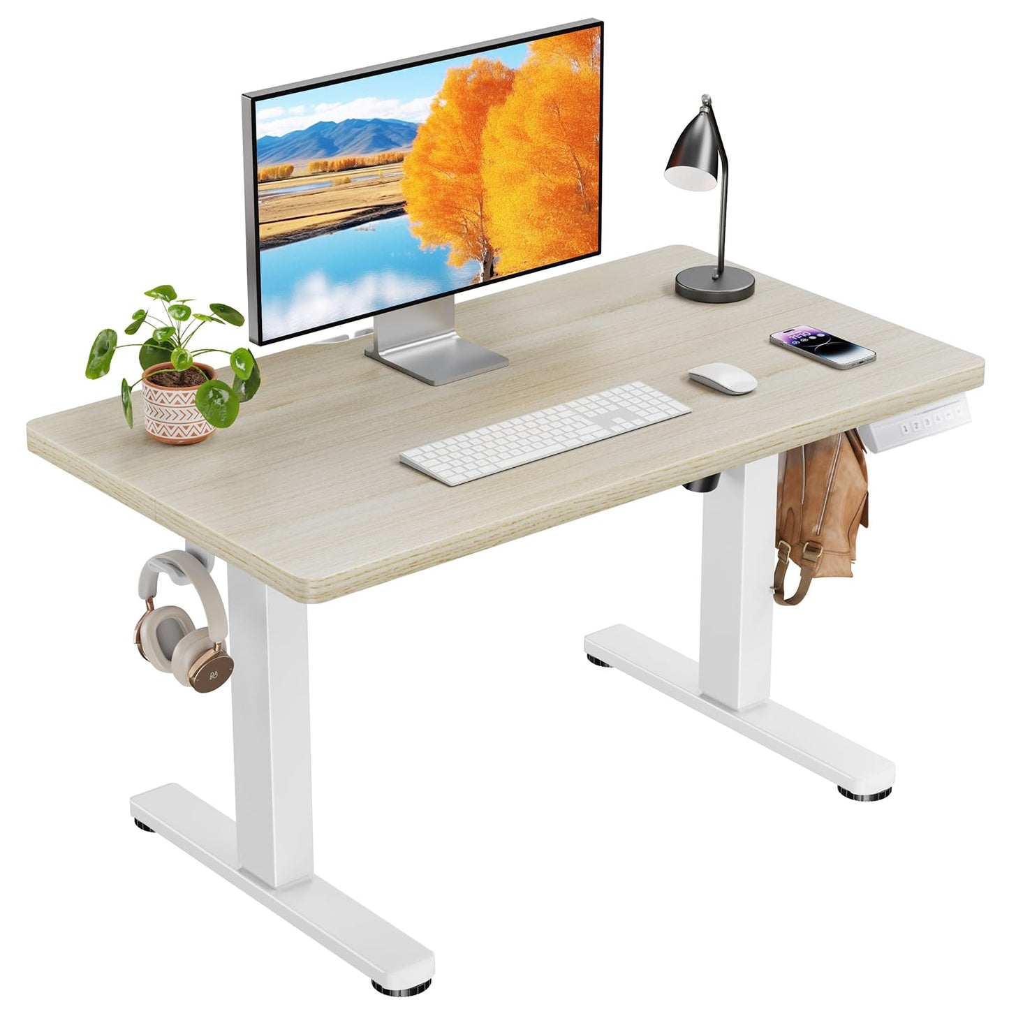 ErGear Low Height Adjustable Desk, Lifts 18.9-28.4 Inches, 35 X 20 Inches Electric Standing Desk for Kids, 4 Height Memory Settings & Storage Hooks, Home Office Computer Table & Study Desk, Natural