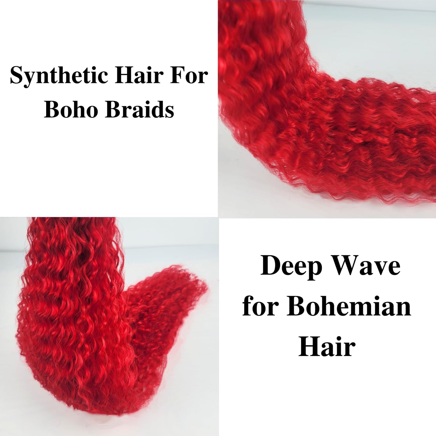 Red Braiding Hair Pre stretched Boho Hair for Mermaid Braiding Hair Extensions Micro Curl Boho Braids Curly Crochet Bohemian Bra