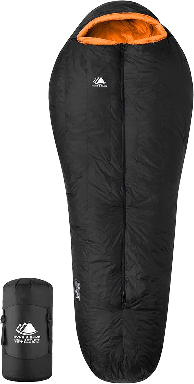 Hyke & Byke Antero 4.6°C(15°F) 하이킹 및 캠핑 해먹 침낭 - 3계절, 800FP 구스 다운 침낭 - 초경량 - 블루/라임 그린 - 221cm(87인치) - 롱