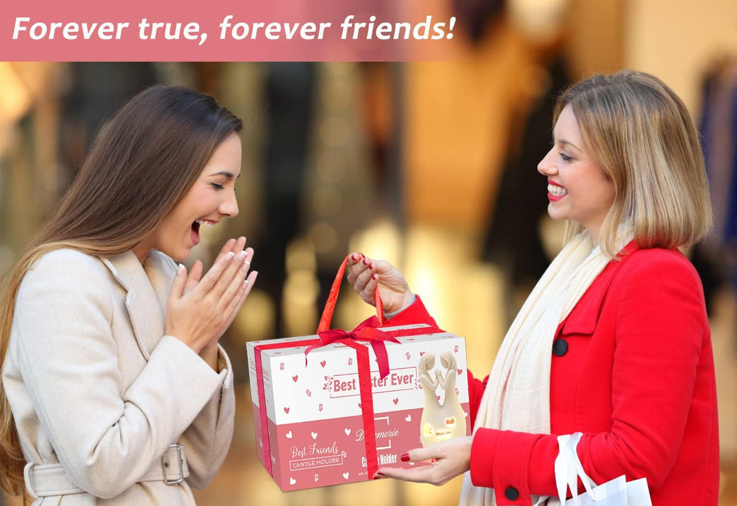 DREAMORIE Sisters Birthday Gifts from Sister, Polyresin Candle Holder Statue - W/Flickering Led, Unique Birthday Gifts for Women Friends BFF Bestie Female, Anniversary Present for Girlfriend