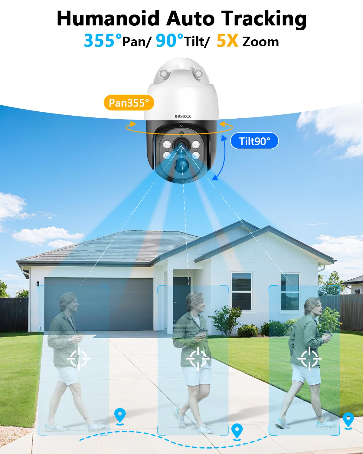 OOSSXX (2026 New) 4K PoE PTZ Security Camera System with 10.2'' Monitor, 8CH NVR, 4 Wired Outdoor Cameras, Pan Tilt Auto Tracking, AI Human Detection, Free App, No Monthly Fee, IP66