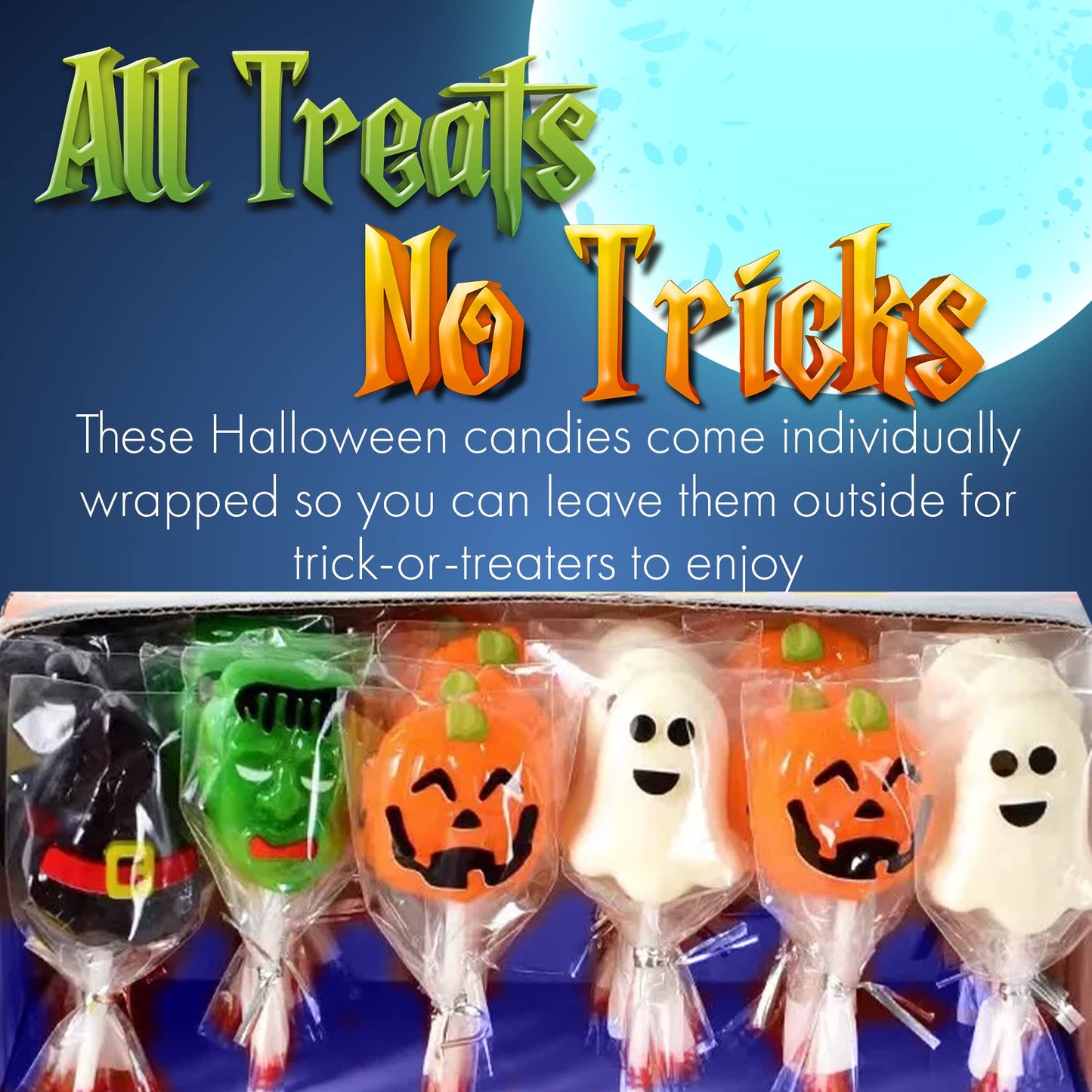 Fusion Select Halloween Candy Lollipops - Halloween Suckers - Trick or Treat Candies for Kids - Frankenstein's Monster, Jack o Lantern, Ghost & Witch Hat Halloween Sweets - Individually Wrapped - 30 Treats Per Box - 2 Packs Total 60 Lollipops