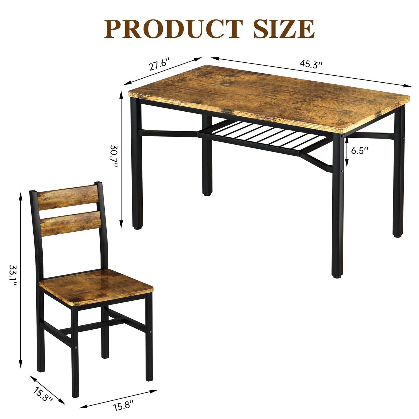 Hooseng Dining Table Set for 4, Wood Kitchen Table Chairs Set with Storage, Farmhouse 5 Piece Dining Room Table Set, Space-Saving Dinette Set for Breakfast Nook, Apartment
