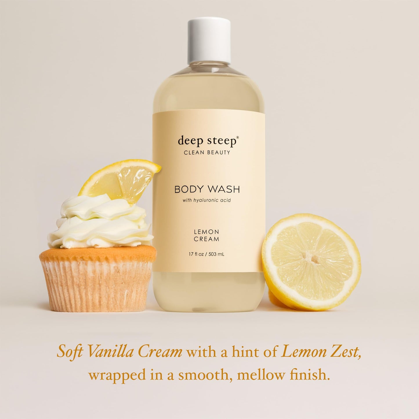 Deep Steep Body Wash, Lemon Cream, 17 oz - Hydrating Shower Gel with Hyaluronic Acid, Shea Butter, Aloe Vera & Argan Oil - Vegan