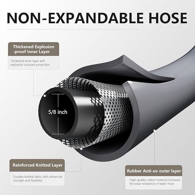 Garden Hose 5/8" x 5ft Brass Rubber Heavy Duty Water Hose 600 PSI Burst Pressure, Durable Flexible Hose for Yard, Car Wash, Pets Gray