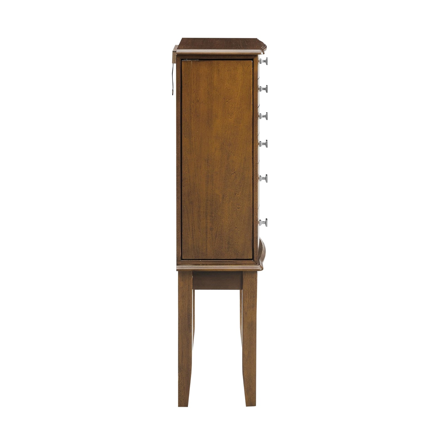 Powell Janie Walnut Five Drawer Jewelry Armoire with Flip-Up Top Mirror