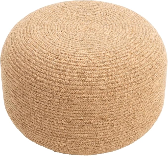 Dekorist Round Ottoman Pouf Footstool Jute Pouffe Stool Seat Cushion Boho Home Decor Extra Seating Pouffe for Living Room, Bedroom, Indoor, 21x21x12 inch, Natural